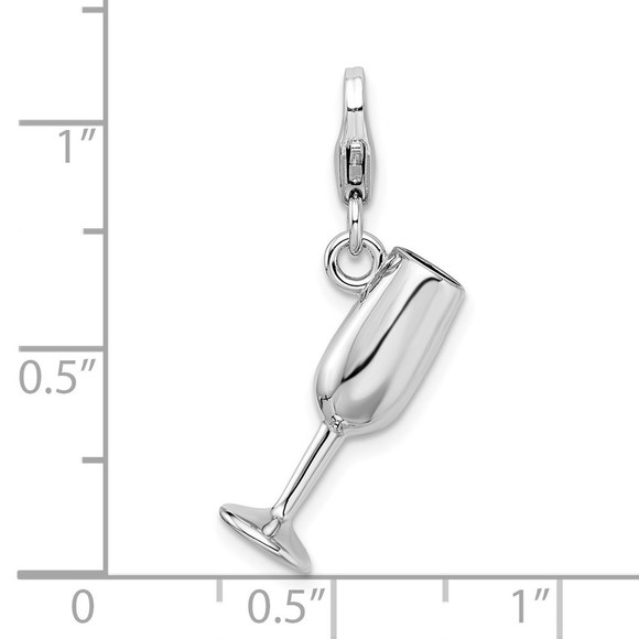 925 Sterling Silver 3-D Enameled Red Wine Glass Bracelet Charm Lobster Clasp - Picture 4 of 4